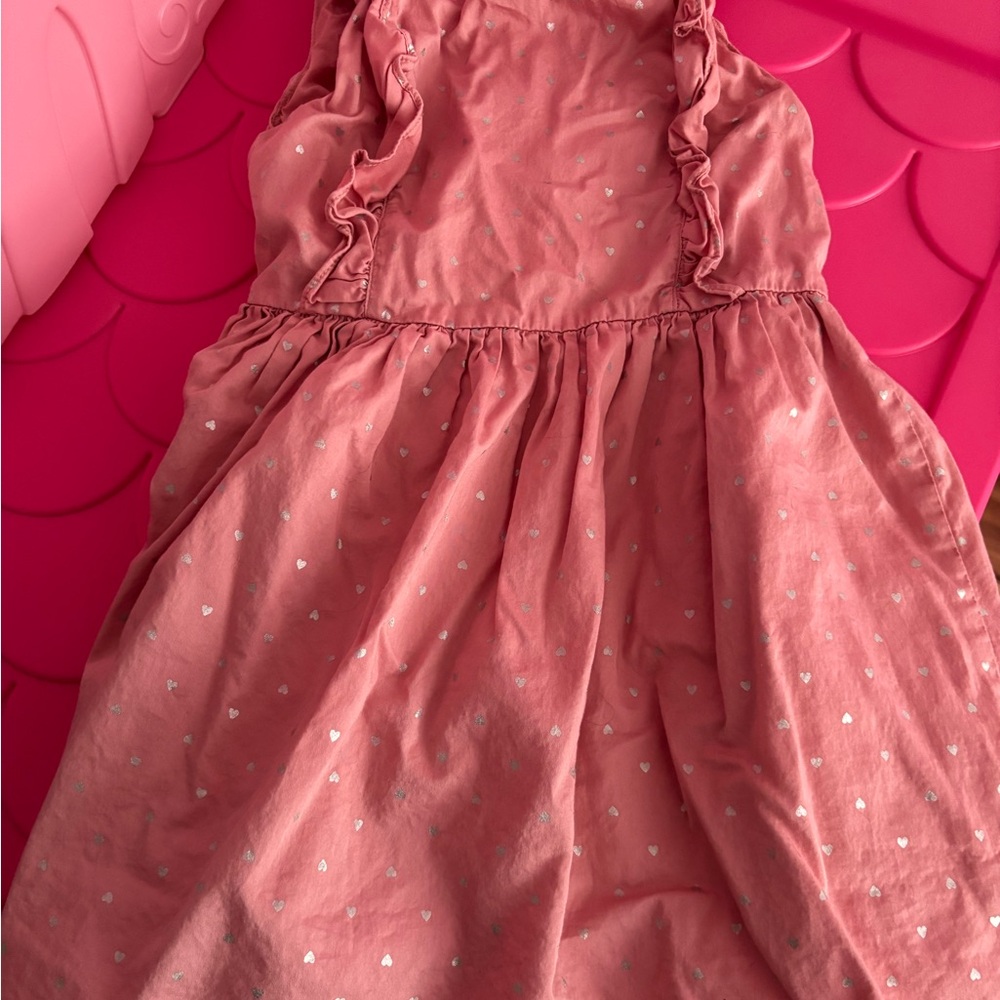 Girls' Pink Heart Print Ruffle Sundress